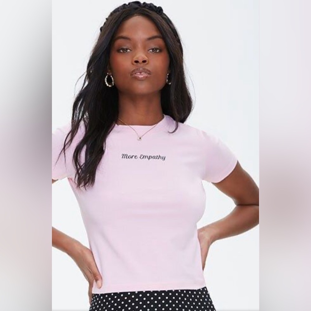 Forever 21 More Empathy Pastel Pink Baby Tee Size Medium